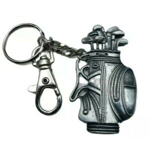 Pewter Golf Bag clubs silver Keychain Key Ring Holder 2"